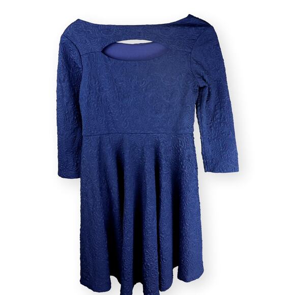 Rare Editions Blue Knit Texture Floral A-Line Dress 14 - Picture 3 of 7